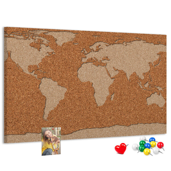 Bacheca in sughero con stampa mappa del mondo