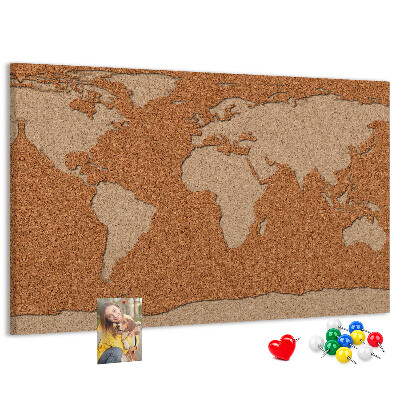 Bacheca in sughero con stampa mappa del mondo