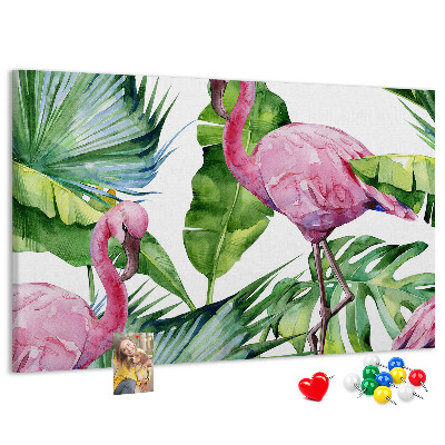 Lavagna di sughero con stampa di fenicotteri rosa in ambiente tropicale