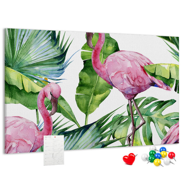 Lavagna di sughero con stampa di fenicotteri rosa in ambiente tropicale