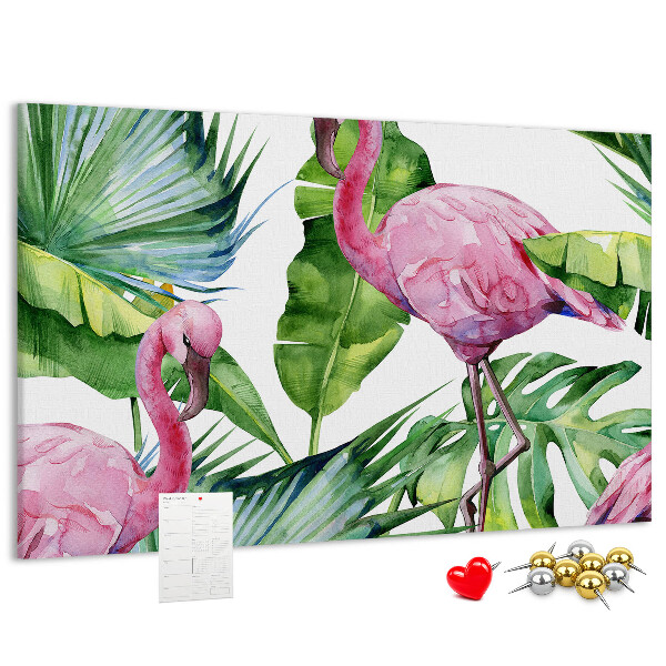 Lavagna di sughero con stampa di fenicotteri rosa in ambiente tropicale