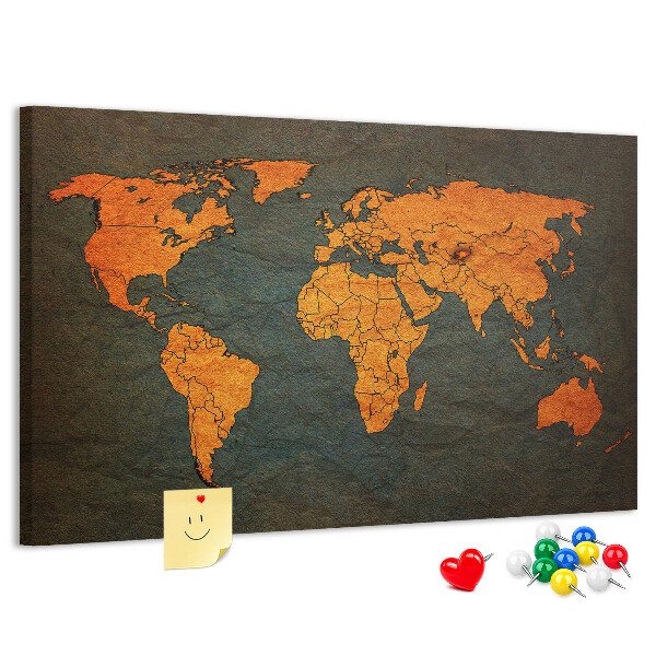 Bacheca in sughero mappa del mondo antico nei toni del marrone