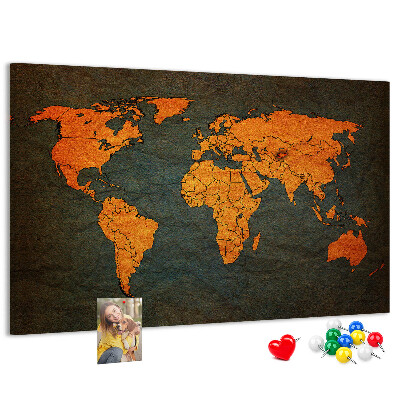 Bacheca in sughero mappa del mondo antico nei toni del marrone