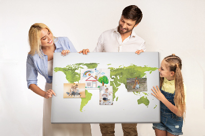Bacheca in sughero mappa del mondo verde con effetto acquerello