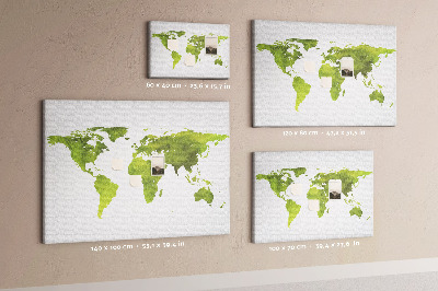 Bacheca in sughero mappa del mondo verde con effetto acquerello