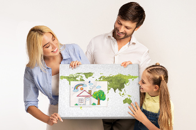 Bacheca in sughero mappa del mondo verde con effetto acquerello