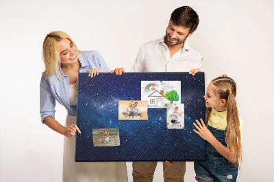 Bacheca in sughero con stampa spazio cosmico e stelle scintillanti