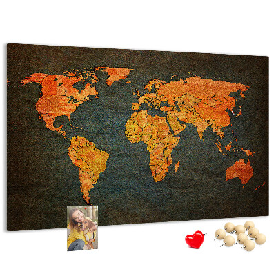 Bacheca in sughero mappa del mondo antica dai toni caldi