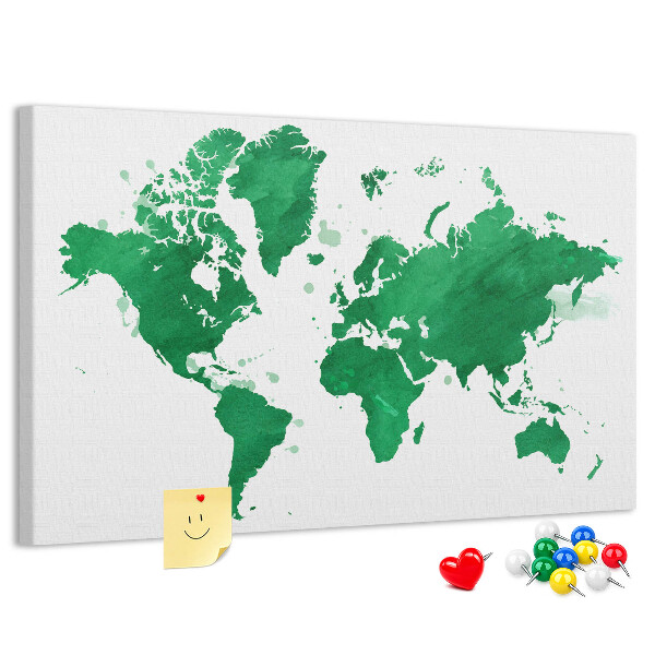 Bacheca in sughero mappa del mondo color acquerello verde