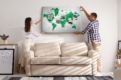 Bacheca in sughero mappa del mondo color acquerello verde
