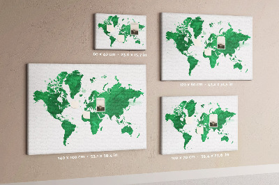 Bacheca in sughero mappa del mondo color acquerello verde