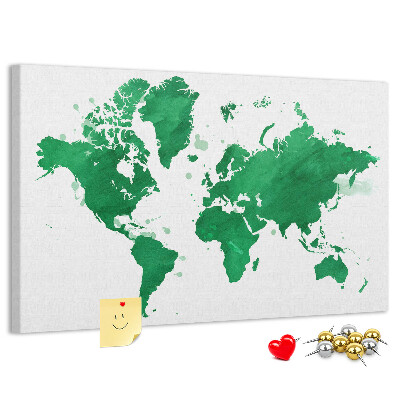 Bacheca in sughero mappa del mondo color acquerello verde