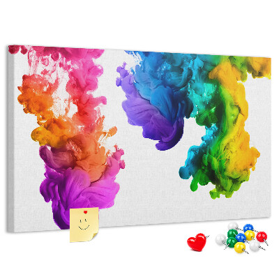 Bacheca in sughero con design a nuvole di pittura colorata in movimento