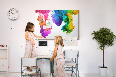 Bacheca in sughero con design a nuvole di pittura colorata in movimento