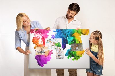 Bacheca in sughero con design a nuvole di pittura colorata in movimento