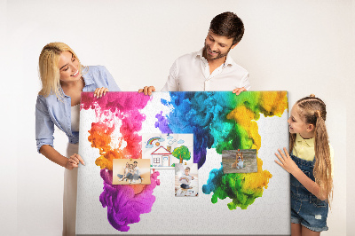 Bacheca in sughero con design a nuvole di pittura colorata in movimento