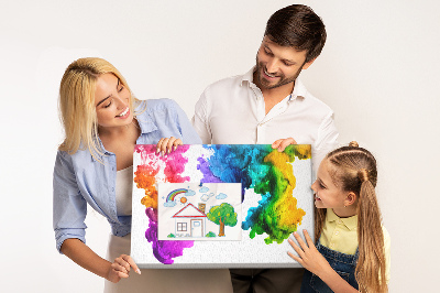 Bacheca in sughero con design a nuvole di pittura colorata in movimento