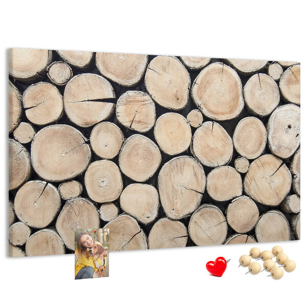 Bacheca in sughero con sfondo in legno naturale