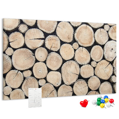 Bacheca in sughero con sfondo in legno naturale