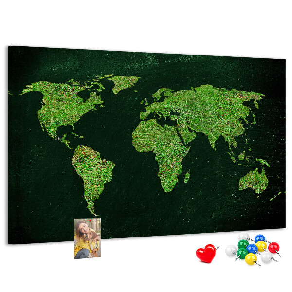 Lavagna di sughero mappa del mondo verde con rete stradale