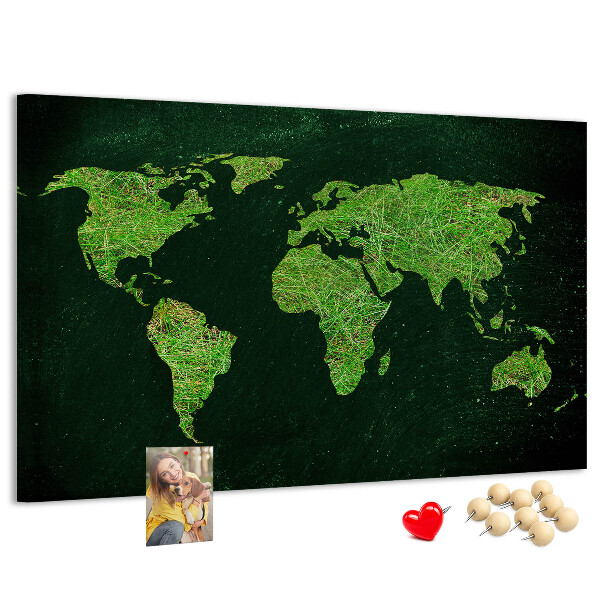 Lavagna di sughero mappa del mondo verde con rete stradale