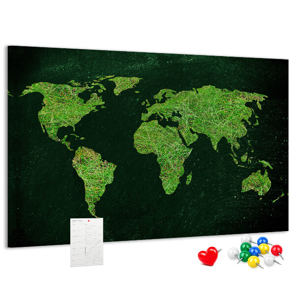 Lavagna di sughero mappa del mondo verde con rete stradale