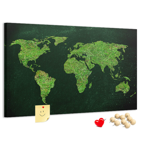 Lavagna di sughero mappa del mondo verde con rete stradale