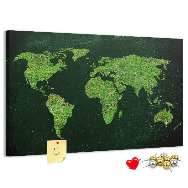 Lavagna di sughero mappa del mondo verde con rete stradale