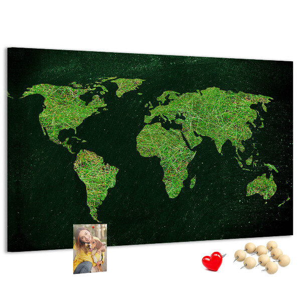 Lavagna di sughero mappa del mondo verde con rete stradale