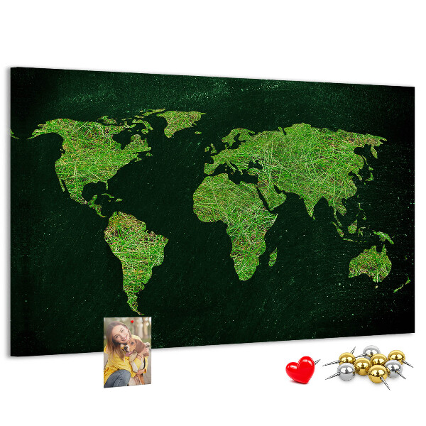 Lavagna di sughero mappa del mondo verde con rete stradale