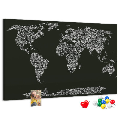 Lavagna di sughero con mappa del mondo