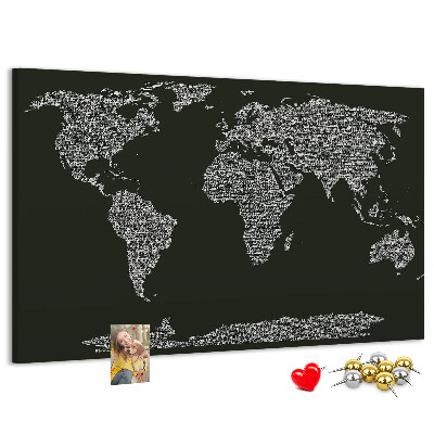 Lavagna di sughero con mappa del mondo