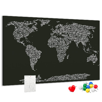Lavagna di sughero con mappa del mondo
