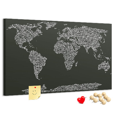 Lavagna di sughero con mappa del mondo