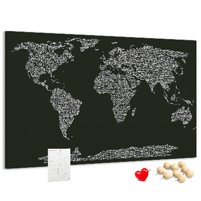 Lavagna di sughero con mappa del mondo