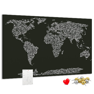 Lavagna di sughero con mappa del mondo