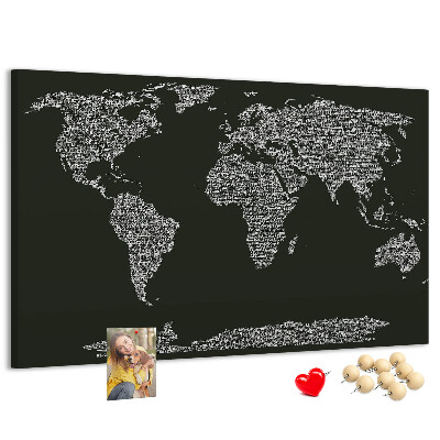 Lavagna di sughero con mappa del mondo
