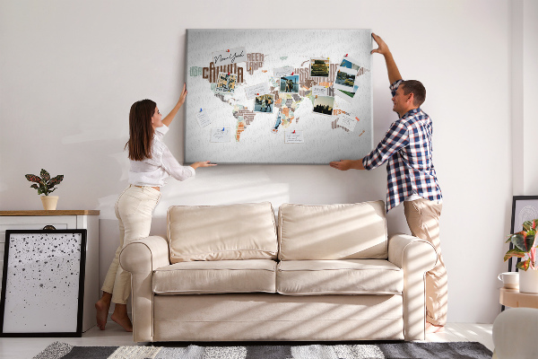 Lavagna di sughero mappa del mondo con nomi dei paesi