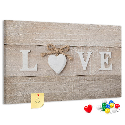 Lavagna di sughero con lettere in legno a forma di cuore