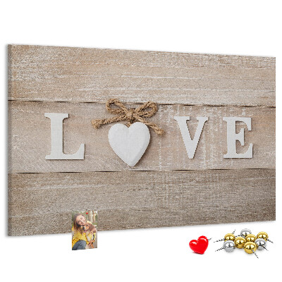 Lavagna di sughero con lettere in legno a forma di cuore