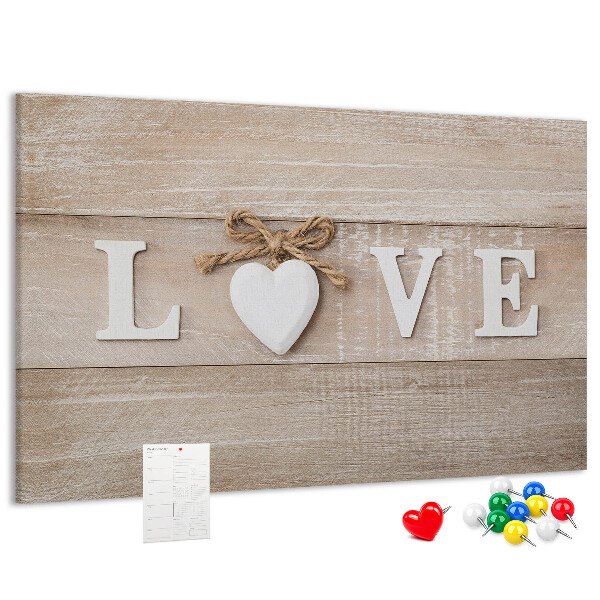 Lavagna di sughero con lettere in legno a forma di cuore
