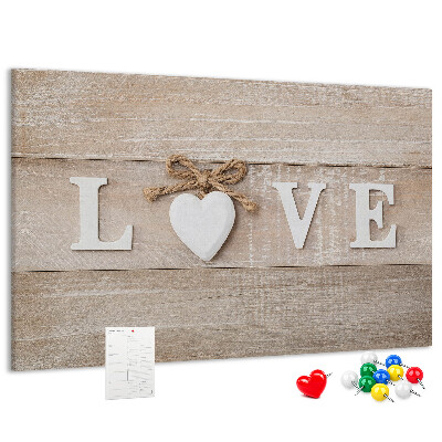 Lavagna di sughero con lettere in legno a forma di cuore