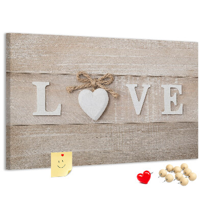 Lavagna di sughero con lettere in legno a forma di cuore