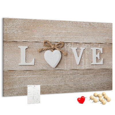 Lavagna di sughero con lettere in legno a forma di cuore