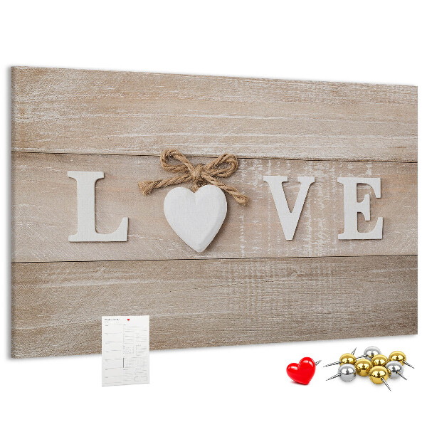 Lavagna di sughero con lettere in legno a forma di cuore
