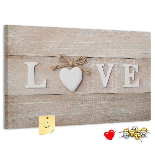 Lavagna di sughero con lettere in legno a forma di cuore