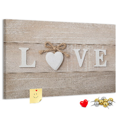 Lavagna di sughero con lettere in legno a forma di cuore