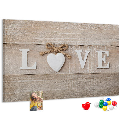 Lavagna di sughero con lettere in legno a forma di cuore
