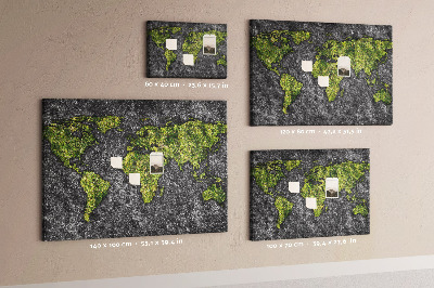 Bacheca in sughero mappa del mondo verde su sfondo grigio
