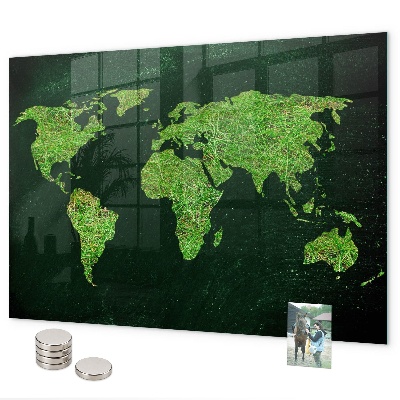 Lavagna magnetica per calamite Mappa del mondo erbosa